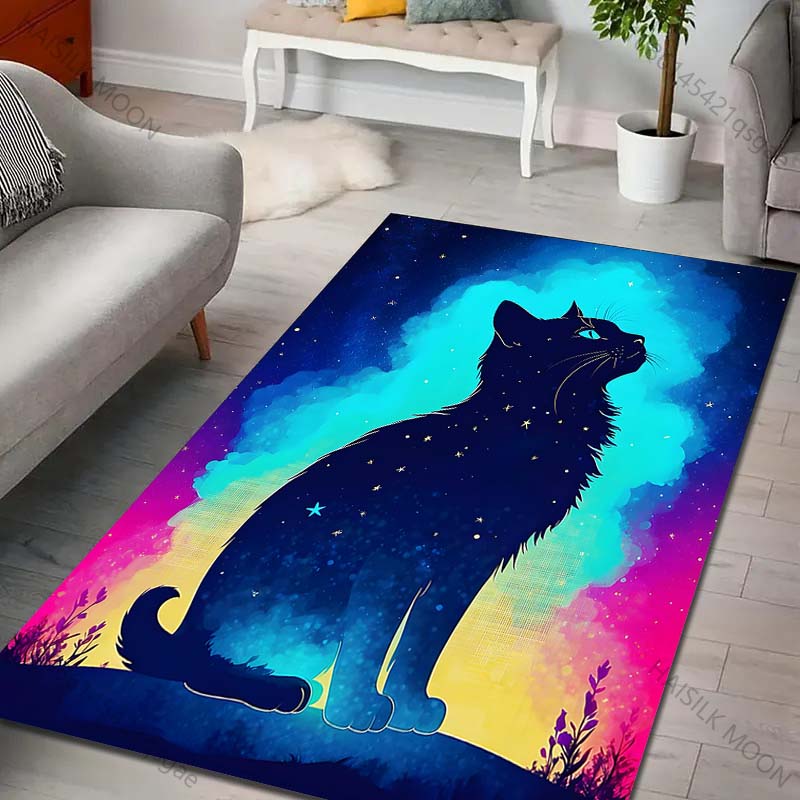 Multiple sizes Silhouette of Starry Cat Carpet for Living Room Bedroom Sofa Home Decor Rug Non-slip Floor Mat Luxury Gift