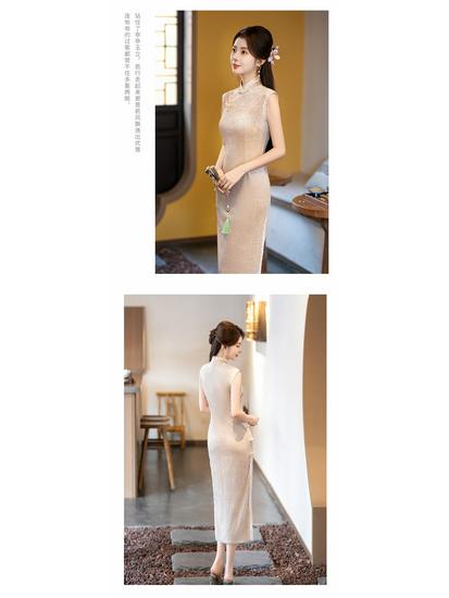 2025 Linxiangman Velvet Cheongsam: Retro Shanghai-Inspired Sleeveless Long Dress