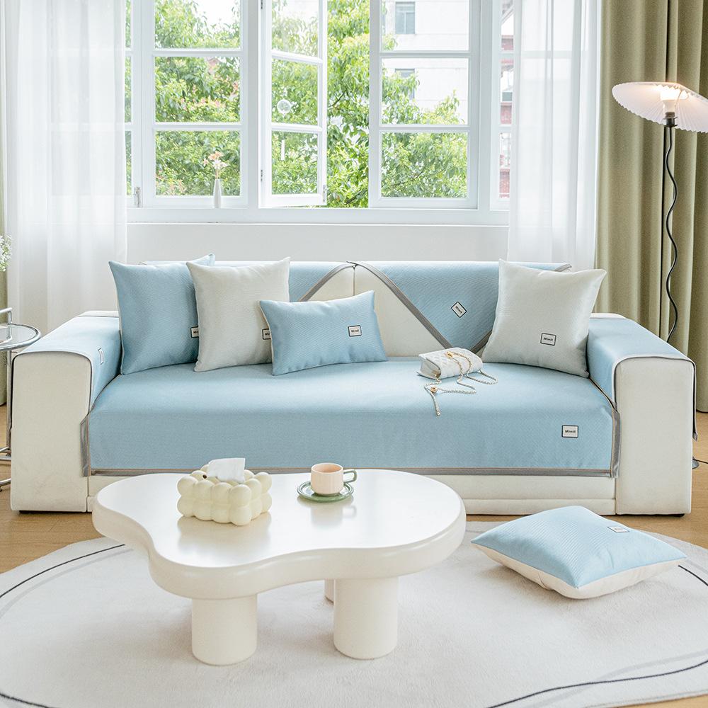 Cool Feeling Summer Sofa Slipcover Ice Silk Cold Sofa Towel Non-Slip Sectional Couch Cover Furniture Protector for Living Room
