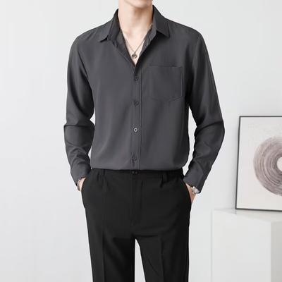 2025 Frühling Herbst Herren Einfarbig Lässige Hemden Herren Schwarz Slim Fit Umlegekragen Hemd Mann Businesshemd