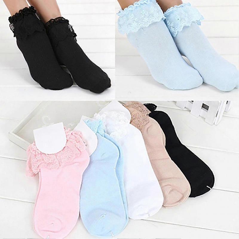 1 Pair Vintage Cotton Socks Lace Ruffle Frilly Ankle  Princess Socks For Spring Summer Daily Life a