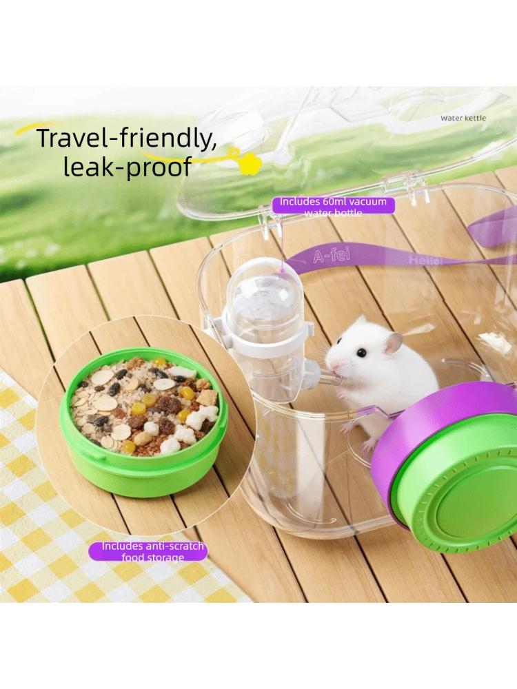 Transparent Hamster Carriers Cage Ventilated with Water Bottle Pet Outgoing Cage Food Bowl Adjustable Strap Hamster Carry Bag