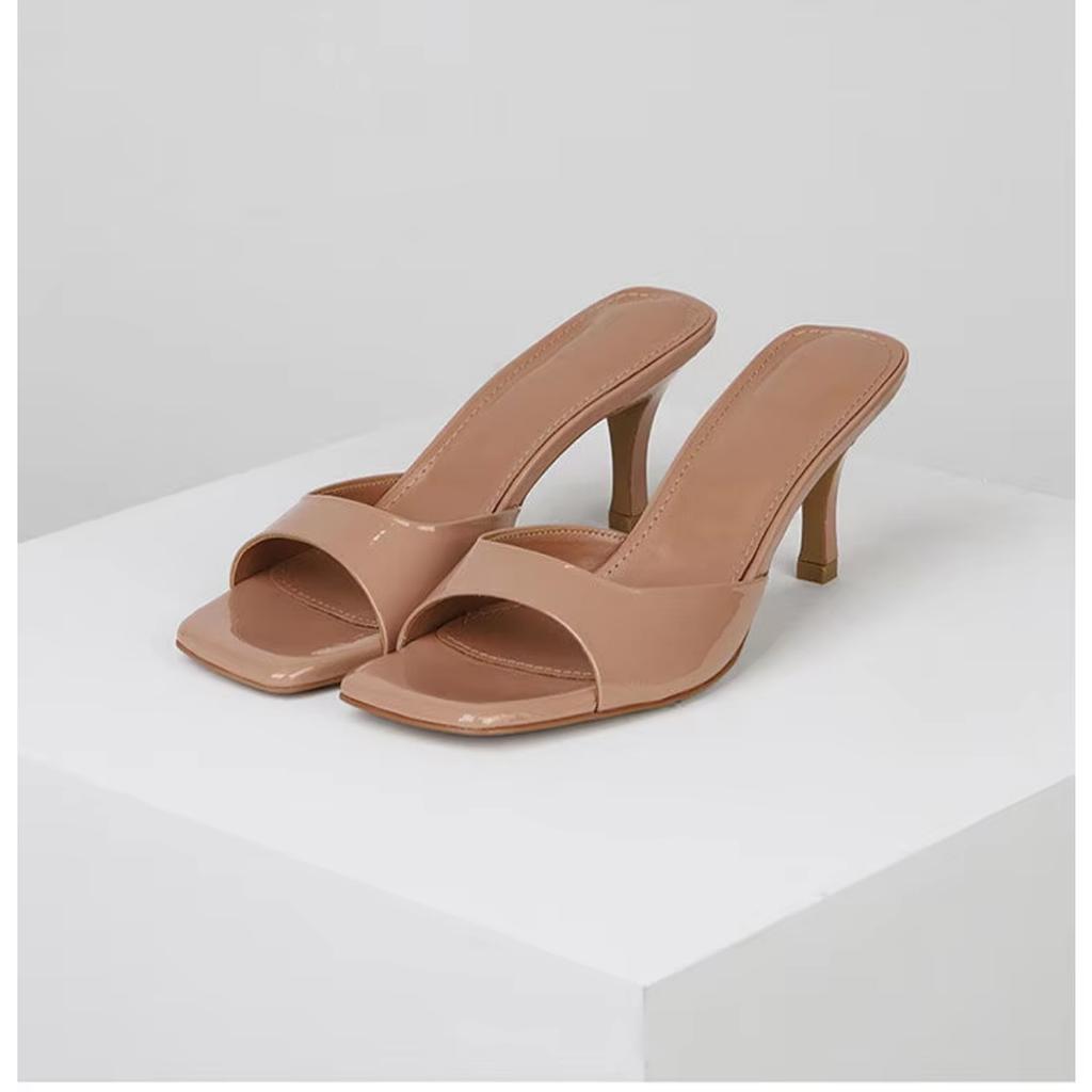 Dames Nye Høyhælte Tøfler Firkantet Tå Slank Hæl Moteriktig Kul Pluss Størrelse Ett Ord Sexy Sandaler for Damer