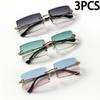 3PCS Fashion Rimless Sunglasses Women Trendy Small Rectangle Sun Glasses  Summer Traveling Style Brown Shades for Men