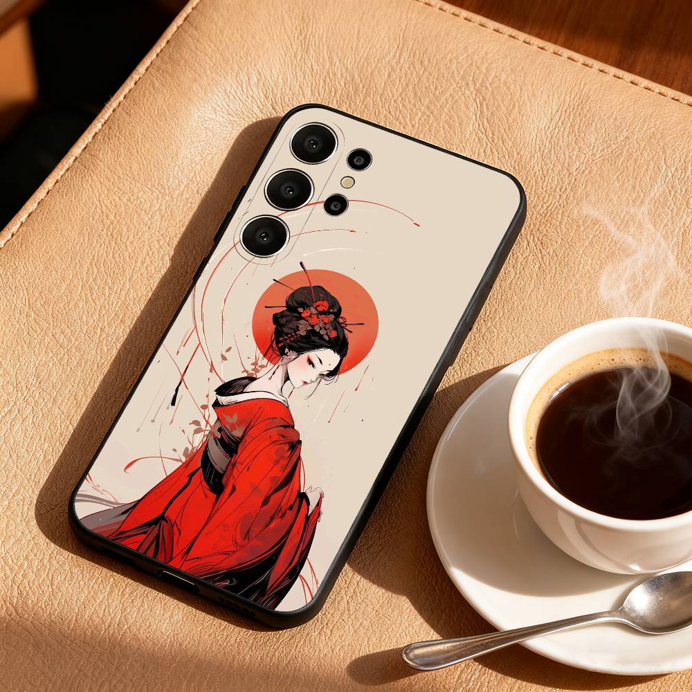 S-Samurai J-Japanese G-Geisha Phone Case For Samsung S25,S24,S21,S22,S23,S30,Ultra,S20,FE,Lite,10,9,Black Cover