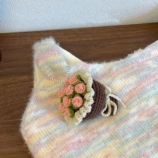 Klíčenka Kytice Ručně Háčkovaná Závěska na Kabelku Květinová Klíčenka Mini Háčkovaná Kytice Přívěsek na Batoh s Barevnou Květinou