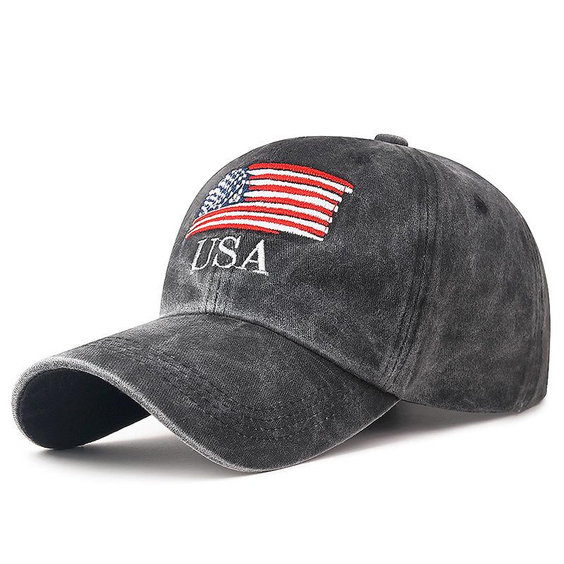 Washed Baseball Cap Vintage American Flag Embroidered Usa Cap Versatile Outdoor Sun Hat