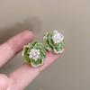 Elegant Green Drip Oil Camellia Stud Earrings - 2023 Trendy S925 Silver