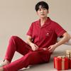 1011 Summer New Couple Pajamas Pure Cotton Red Natal Year Short-sleeved Trousers Set Wedding Men's and Women's Loungewear