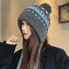 Fair Island hat women's autumn and winter big head circumference knitted hat retro balaclava hat thermal ear protector wool hat