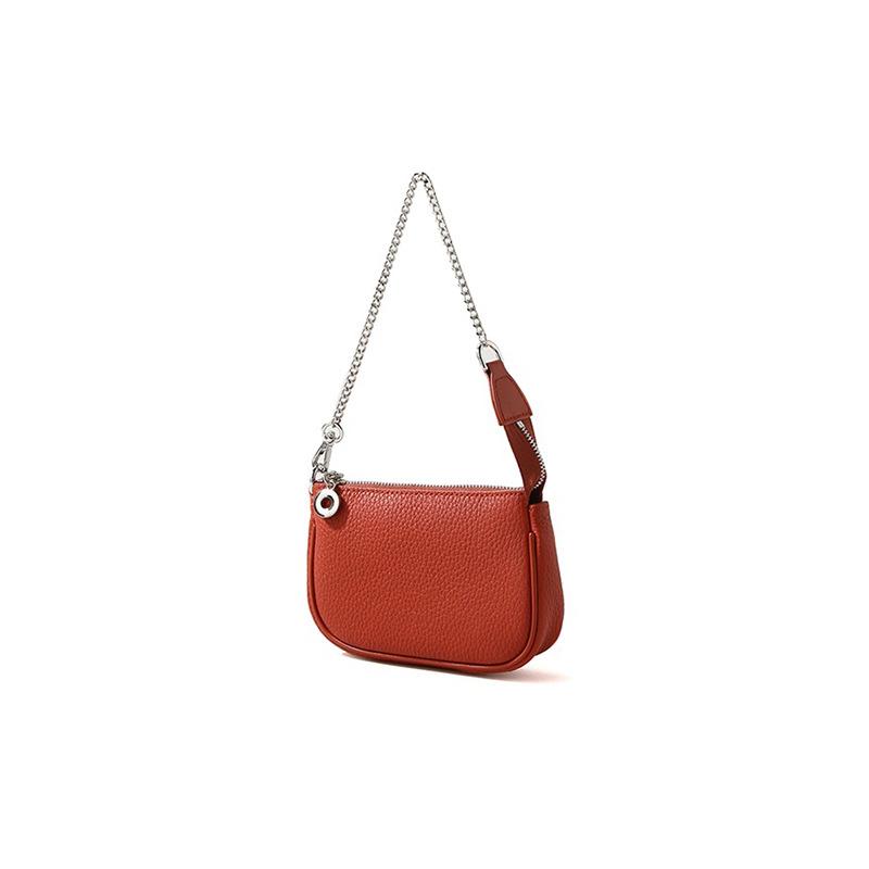 Niche cowhide handbag spring new metal chain design sense bag women's simple commuter versatile underarm bag