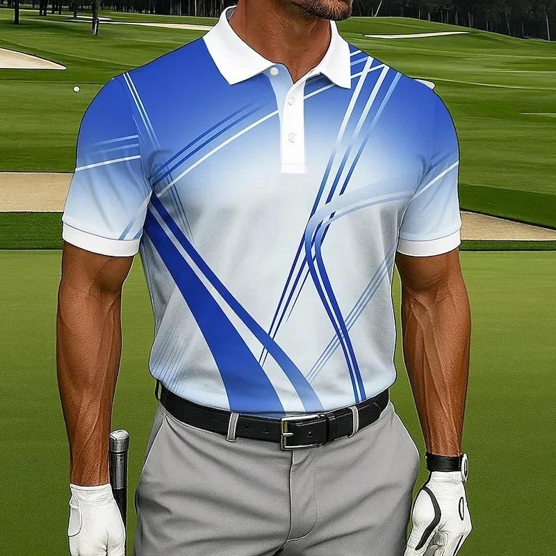 Stylisches geometrisches Linienmuster Kurzarm-Poloshirt mit Tasche, lässig und trendig.