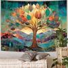 Vibrant Colorful Tree Mountain Twilight Tapestry Wall Hanging, Durable Fabric for Holiday Decoration, Horizontal Wall Decor Suitable for Living Room, 