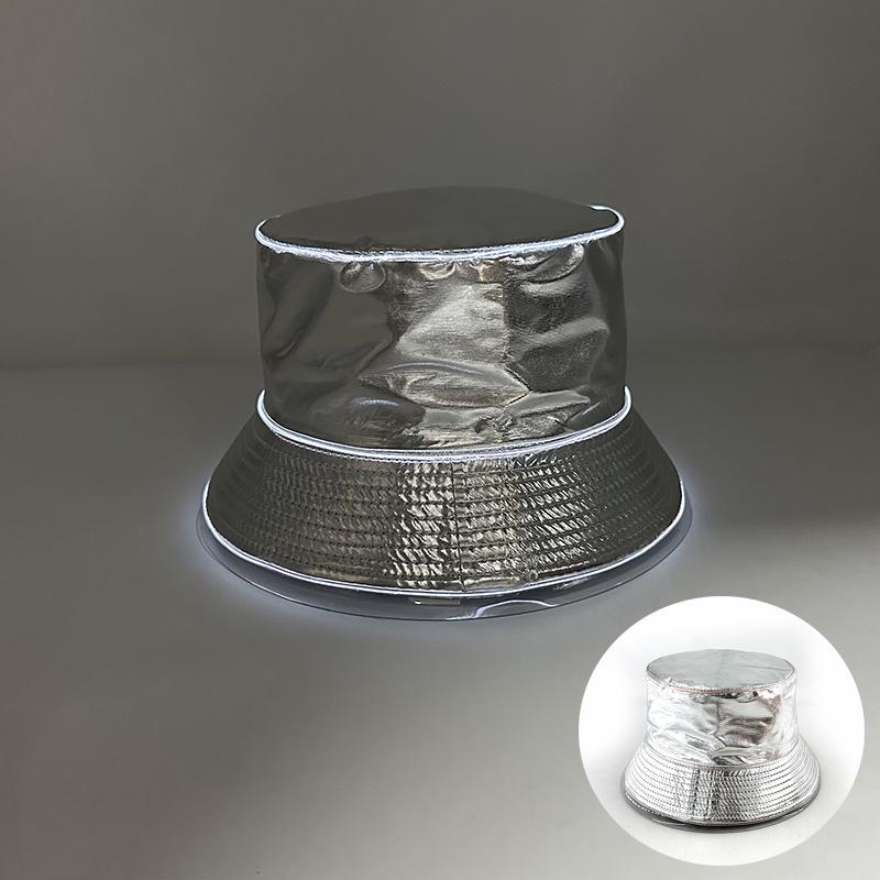 Unisex LED Világítós Hímzett Bucket Kalap Logóval és Egyszínű Lapos Tetővel
