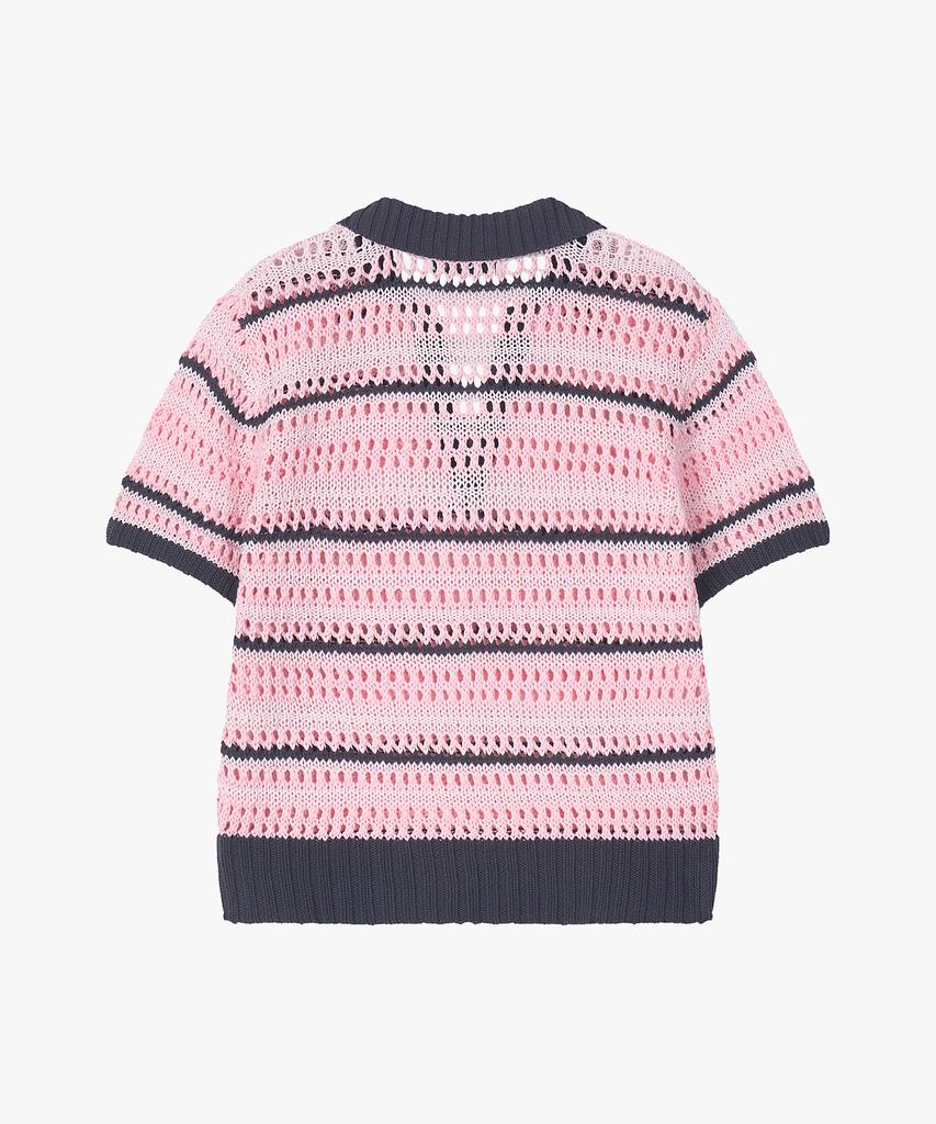 CUTZ Crochet Stripe Open Collar Knit