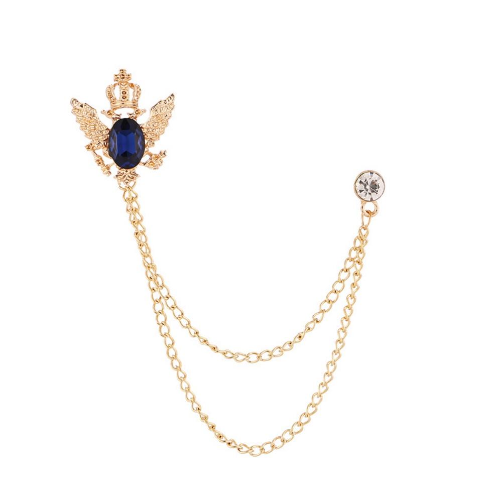 Fashion Tassel Chain Brooch Anti Discoloration Crystal Brooches Crown Gemstone Brooch Retro Shirt Collar Lapel Pins For Business