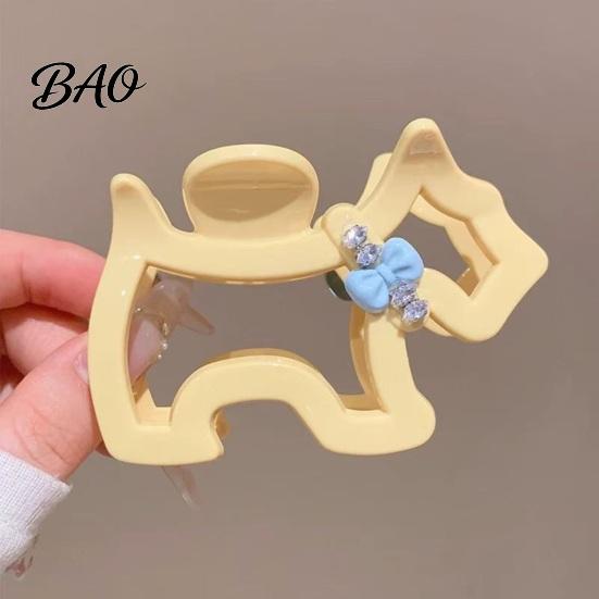 Rhinestone Hair Claw Women Shark Claw, Hollow Puppy Design Clip with Blue Bows And Rhinestones, Shower Anti-slip Teeth Back Head for Multiple Volumes