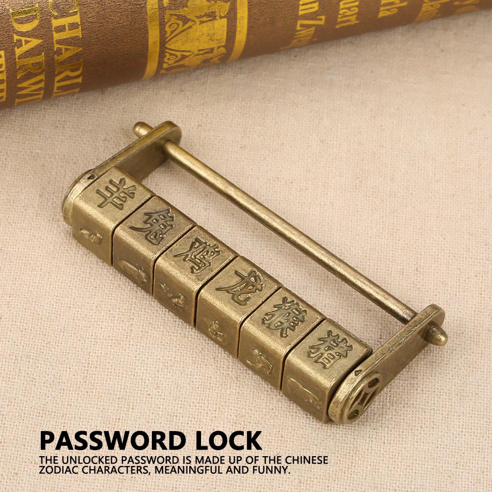 Cadenas à mot de passe en zinc antique classique avec caractères chinois du zodiaque, décoration artisanale