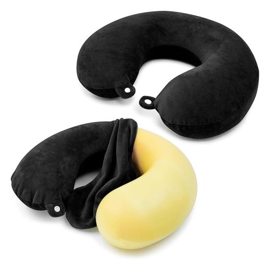 2 Stück Kissenbezug für U-förmiges Kissen mit Reißverschluss Nackenkissenbezug Ersatzbezug mit Druckknopf für Reise Nackenstütze