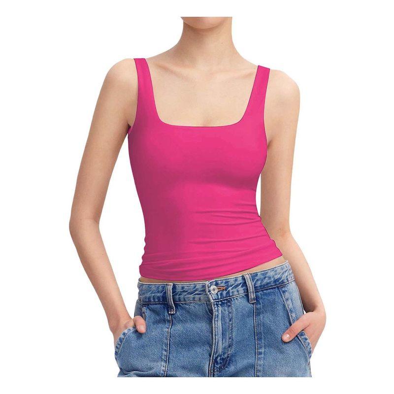 Solid Color Square Neck Sleeveless Top Solid Color Square Collar Sleeveless Open Back Tops Women