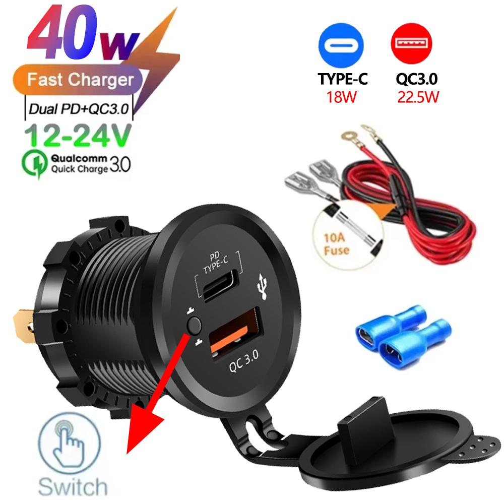 2/3/4 Port PD QC 3.0 USB Car Charger with Voltmeter Socket Power Outlet Adapter Waterproof for 12V/24V Car ATV Boat Hot Sale