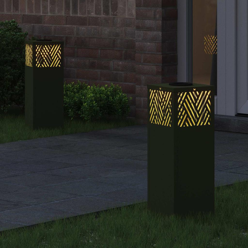 Solar LED Path Light 2 Pcs Olive Green Cold Rolled Steel