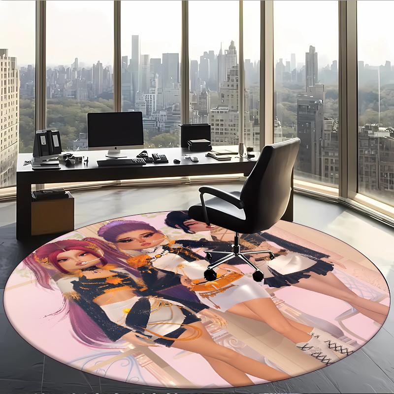 Huntrix (204) Round Office Rug Decorative Floor Rug for Office Bedroom Living Room and Home Space