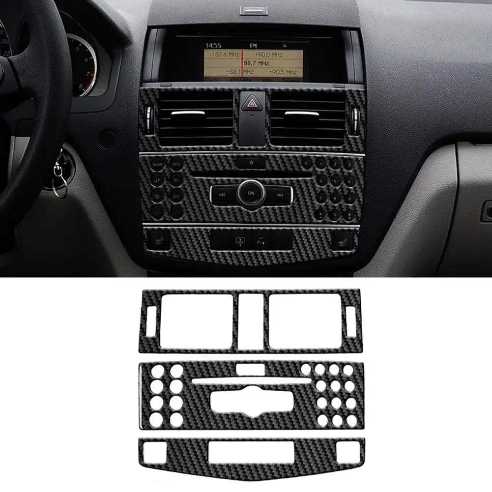 3Pcs/Set Carbon Fiber Console Air Conditioning CD Panel Decoration Cover Trim for Mercedes Benz C Class W204 2007-2010