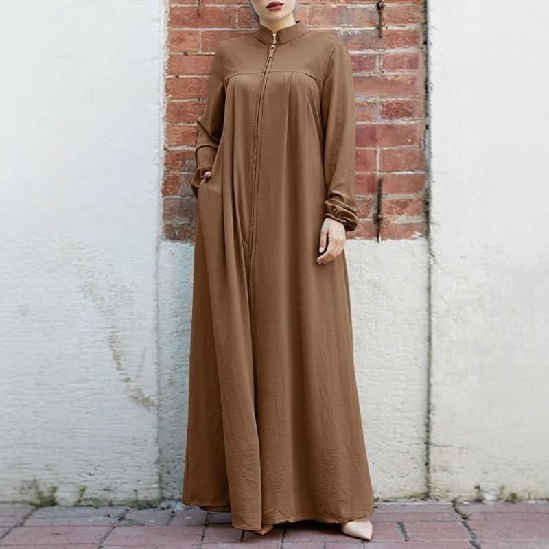 Women's Middle Eastern Style Stand Collar Zipper Cardigan with Pockets
