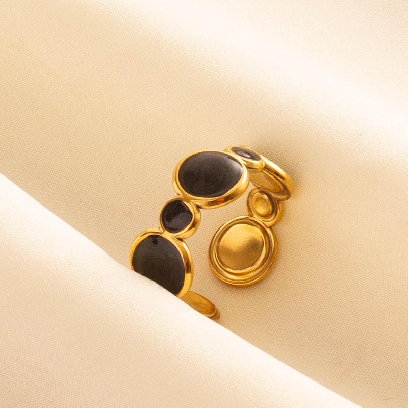 Balck Enamel Gold Plated Heart Fire Evil Eye Stainless Steel Ring Vintage Finger Jewelry Sun Moon Star Rings For Women Men Bague