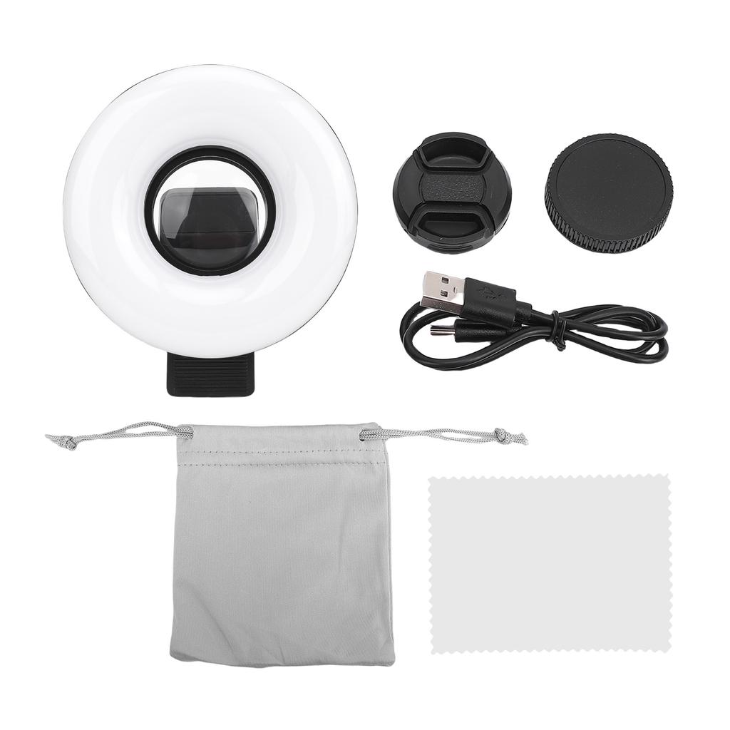 15X Macro Lens with LED Ring Light 3000K 6500K Fill Light for Smartphone Photography Vlog Close Up Photos Video