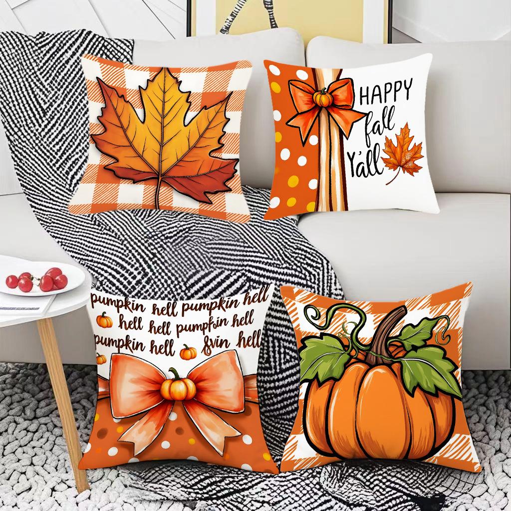 Thanksgiving Pumpkin Maple Leaf Element Letter Print Pillow Atmosphere Decoration Living Room Home Pillow Cushion Cover