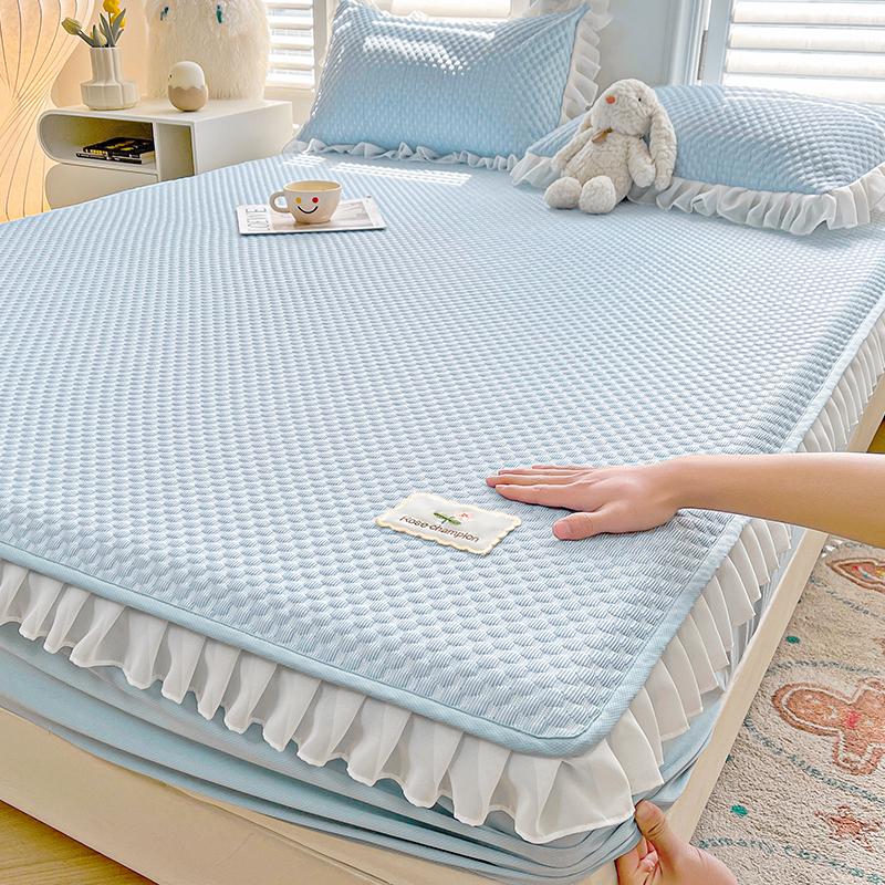 Summer Cool Ice Silk Lace Mat Set: Bean Ice Mat, Bed Sheet, and Mattress Protector with Free Shipping.