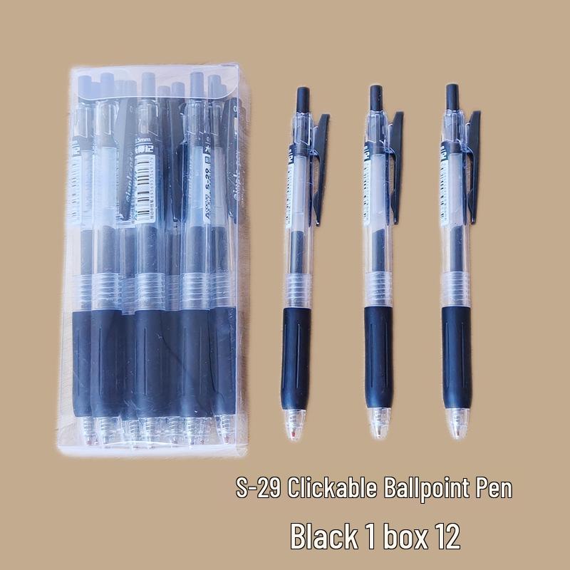 12-Pack Clickable Ballpoint Pens with 0.5mm Refillable ST Needle Tip for Exams, Black Water-Based Ink
