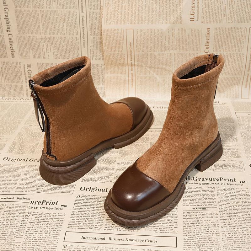 British Martin boots children's autumn 2025 new thick heel thin boots French ankle boots brown flat boots