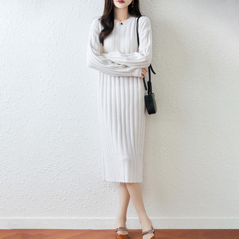 Women Sweater Dress 100% Wool MODERN NEW SAGA O-neck Knit Long Pullover Winter Jumpers Wool Long Dress Female