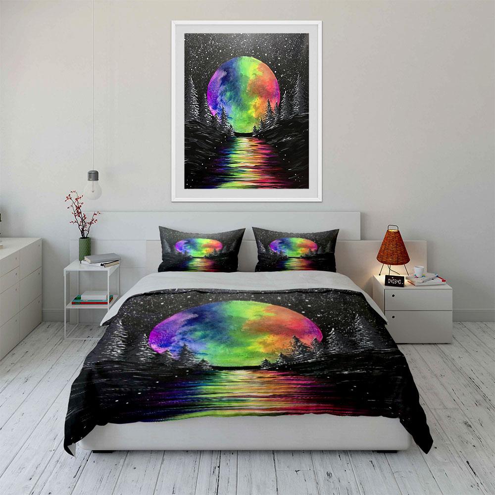 Rainbow Moon Forest Bedding Set Bedding Duvet Cover Set Duvet Cover Pillowcases (1 * Duvet Cover 2 * Pillowcases, Without Duvet Insert)