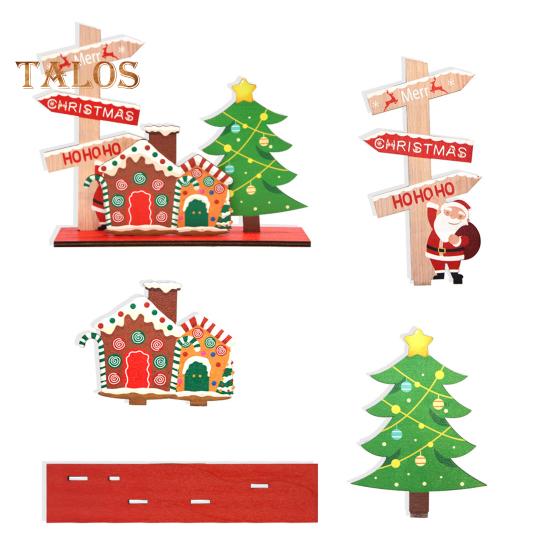 Christmas Table Sign Wooden Snowman Santa Reindeer Xmas Tree Ornaments Merry Christmas Decoration for Home Party DIY Decor