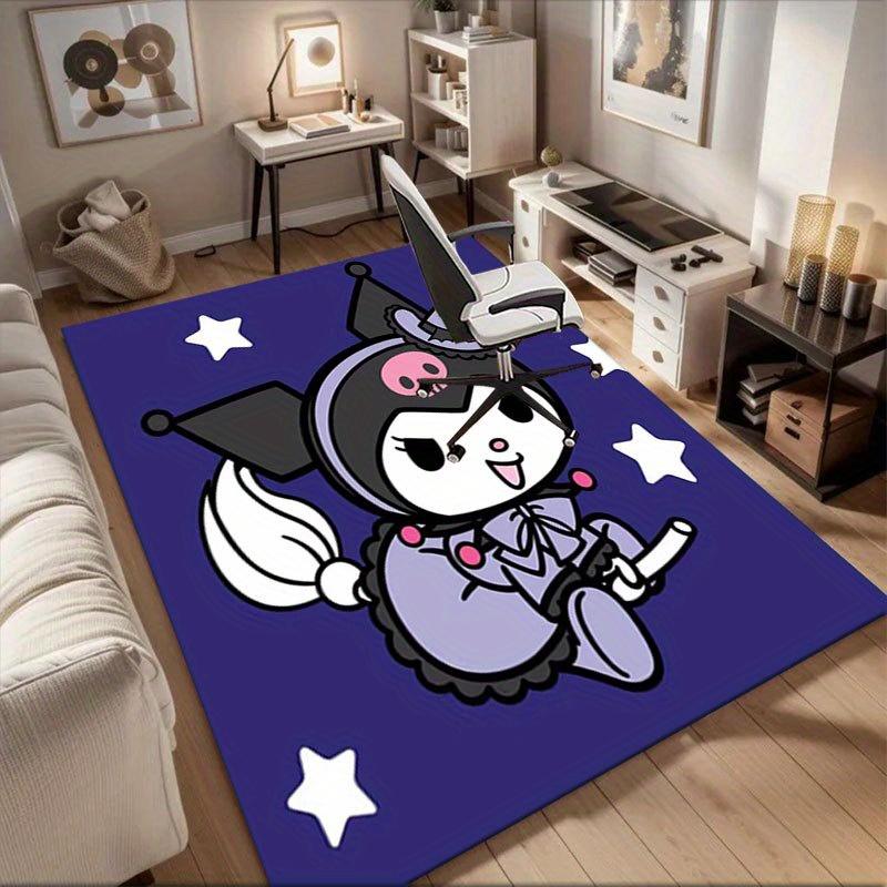 1pc Sanrio Kuromi Mermaid Printed Office Carpet Rectangle Rug Under The Table,Perfect Room Decor for Living Room, Bedroom, Kitchen, Non-slip Floor Mat