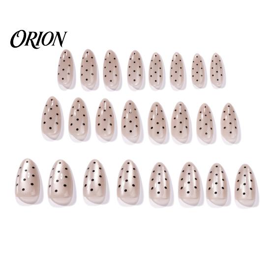 Fake Nails Kit 24Pcs Black Polka Dots Press on Nails, Long Almond Stick-on Glossy Full Cover Glue False for Women Girls At-home Manicure Set 24PCS