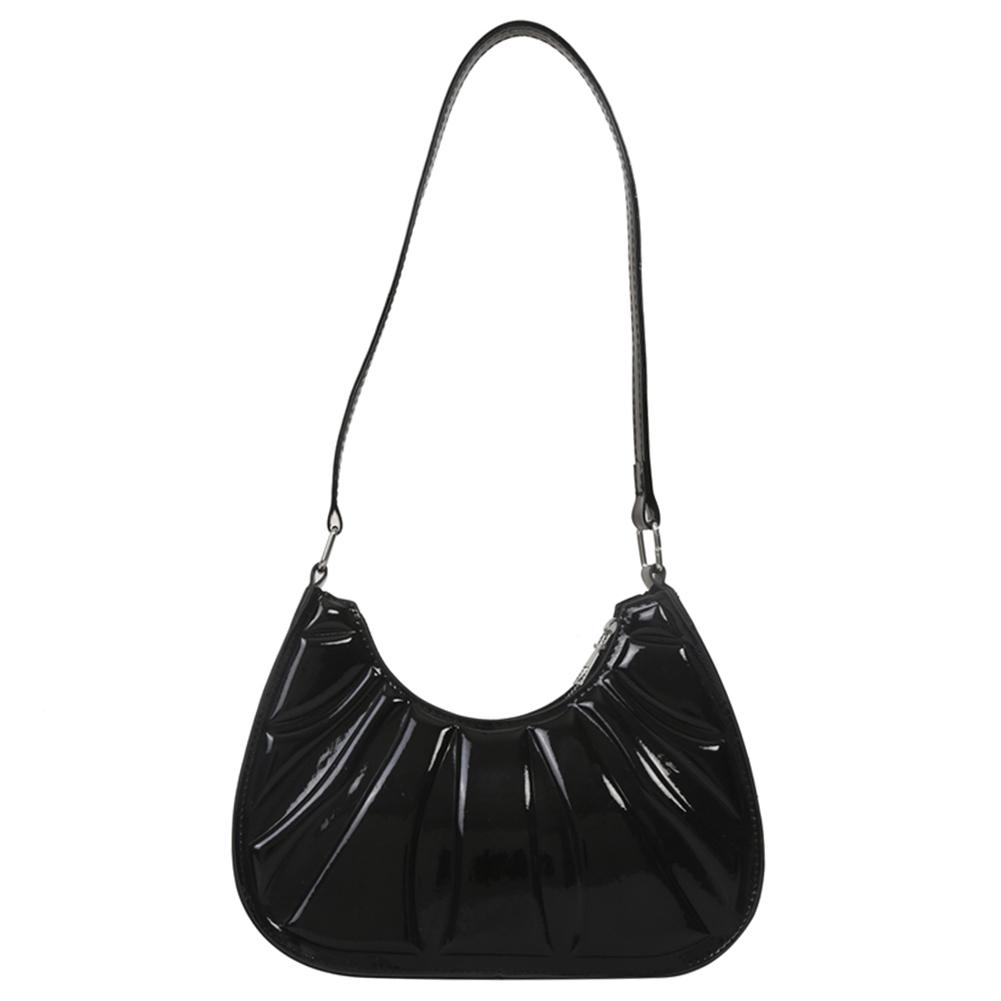 Women Shoulder Bag Fashion Pleated Small Tote Bags PU Leather Casual Simple Elegant Portable Solid Color Female Armpit Bag