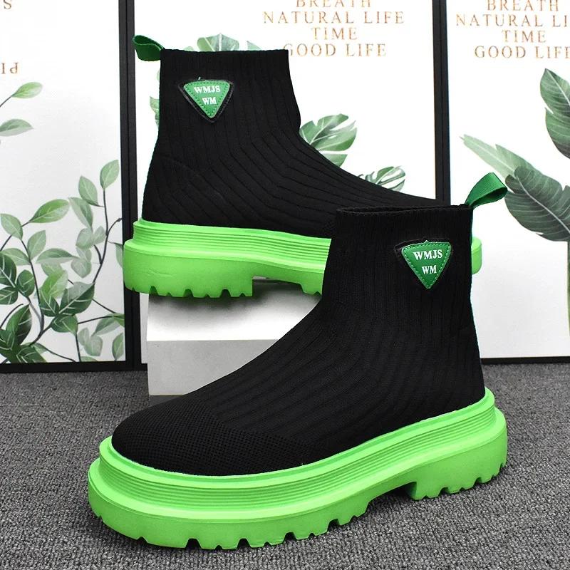 High Top Sneakers Men Easy Matching Sock Shoes Fashion Casual Knitting Mesh Breathable Height Increased Platform Sport Shoes