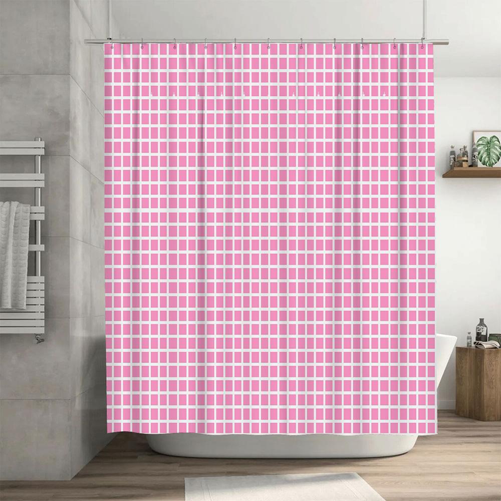 Pink Plaid Shower Curtain Bath Room Decor Waterproof Fabric Available in Various Sizes Perfect for Adding Style to Your Bathroom