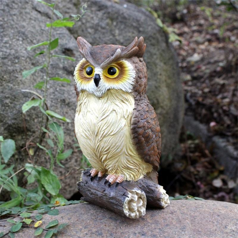 Waterproof Cute Miniatures Garden Display Ornament Desktop Figurines Decor Resin Fake Owl Sculpture for Courtyard Patios