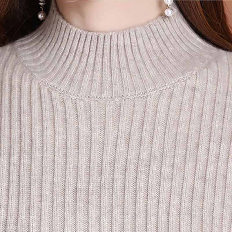 Mid-length Women Sweater Dress Loose Autumn and Winter Thickened Half High Neck Knitted Dress Simple Casual
