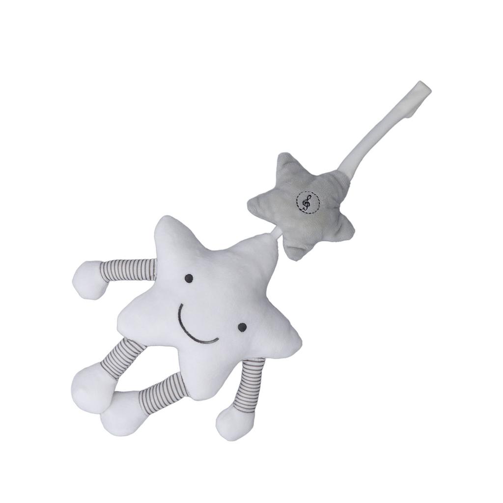 Baby Crib Mobile with Wind Chime Soft Plush Cute White Cartoon Five Pointed Star Shape Baby Crib Hanging Toy for Car Crib Trolley