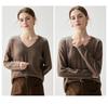 Autumn 2026 Women's Cashmere V-Neck Sweater – Elegant Solid Color, Rolled Hem, Loose Fit, Slimming, Warm Base Layer.