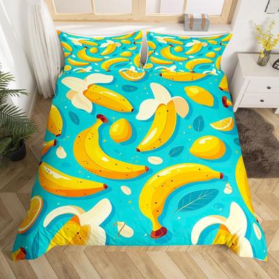 Bananen-Print Bettwäsche-Set Gelb Bananenfrucht Bettwäsche-Set Essens-Thema Twin Bettdeckenbezug für Kinder Jungen Mädchen Schlafzimmer Dekoration
