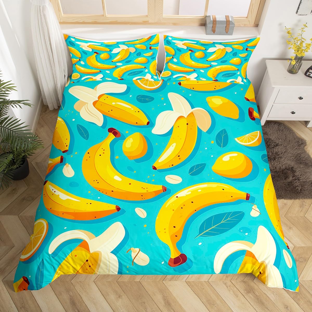 

Comforter Banana Print Yellow Banana Fruit Bedding Set Food Themed Twin Comforter For Kids Boys Girls Bedroom Decor Comforter (quilt)-EU Single(135*200cm)3pcs