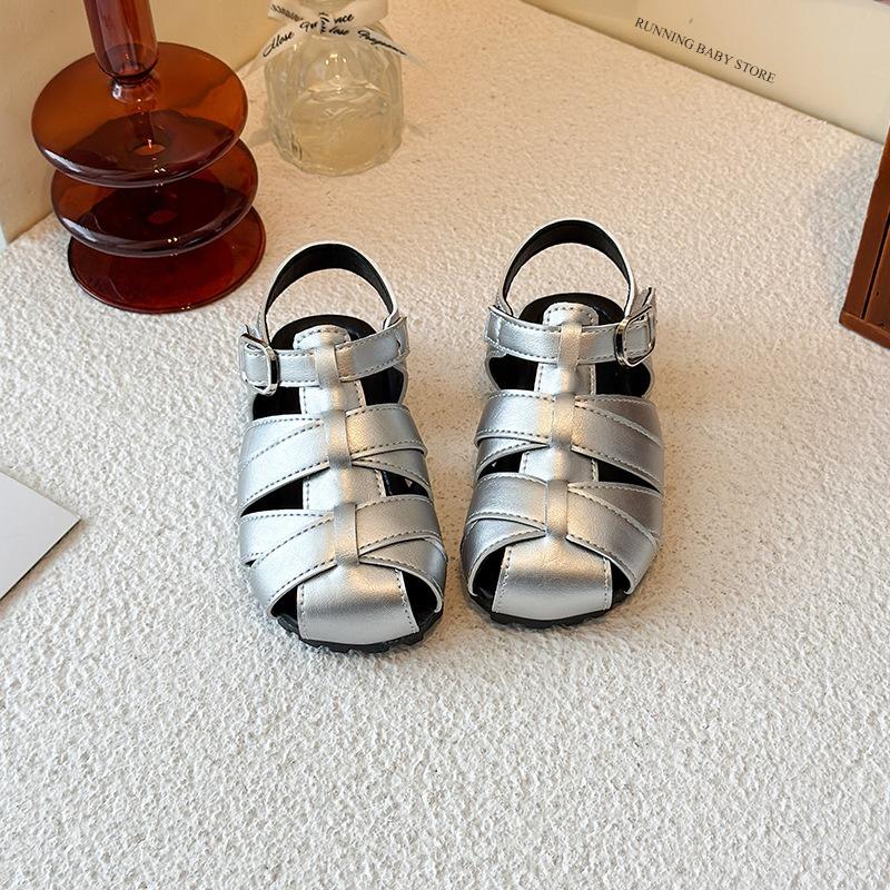 

Children s Sandals Solid Color Braided Casual Shoes for Baby Girls Soft Sole Anti-Slip Girls Wrap Toes Shoes Sandals I05213 23 серебряный